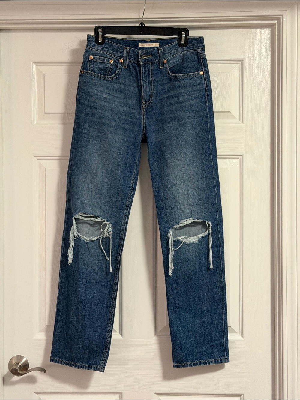Levi's Medium Blue Distressed Straight Leg Jeans